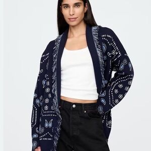 GAP Navy Bandana-Print Fringe Open Cardigan size M/L